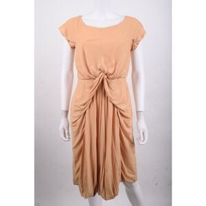 Vintage Alberta Ferretti Womans Dress IT 40 US 4 Tan Gathered Pleats Shimmer